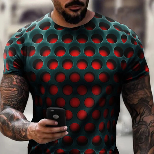 Optical 3D Holes Illusion Funky Summer Graphic Printed T-shirt Streetwear