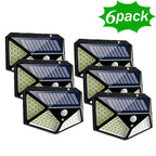 Six solar-powered motion sensor lights with a '6 pack' label on a white background.