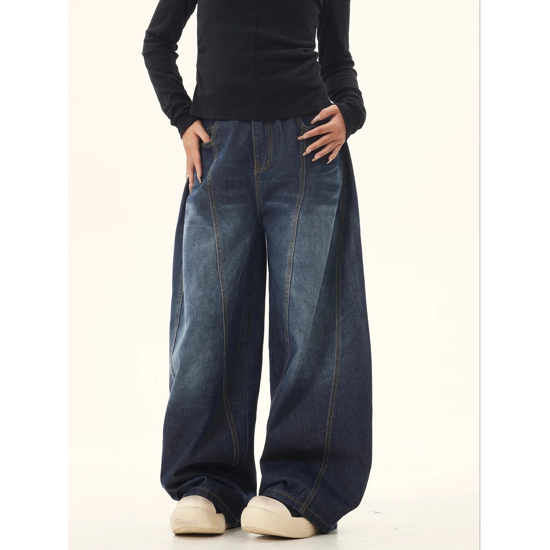 Women's Y2K Baggy Loose Oversized Jeans Washed Denim High Street Vintage Wide Leg Style