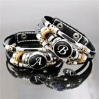 Name Initial Charm Braided Letter Leather Bracelet