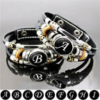 Name Initial Charm Braided Letter Leather Bracelet