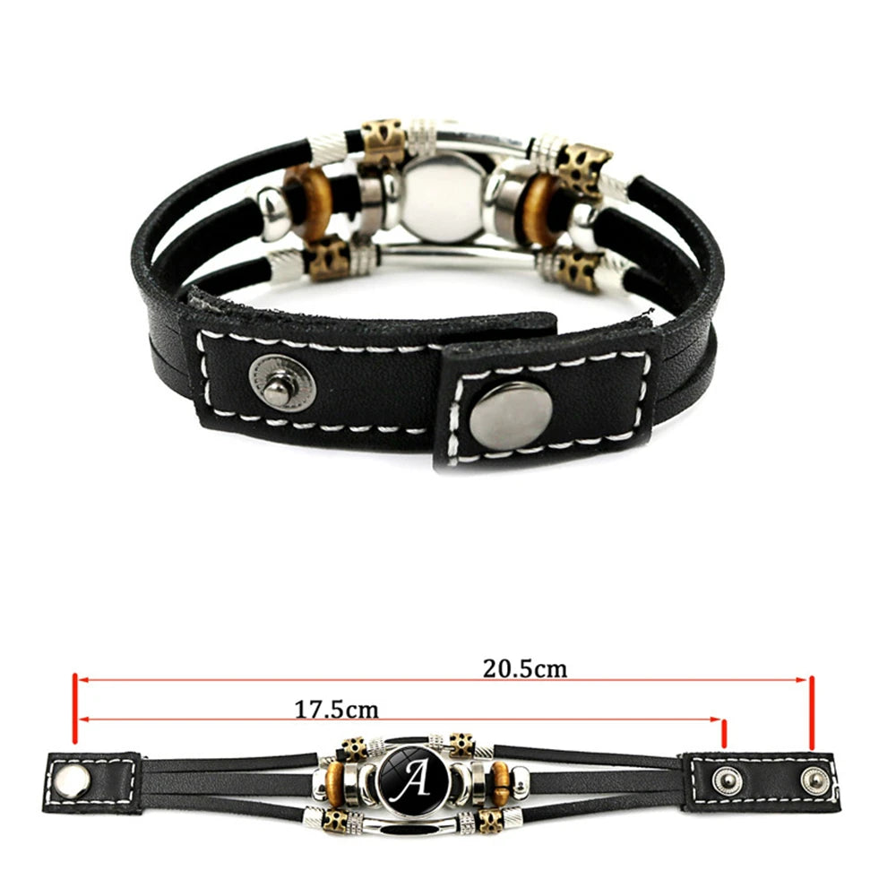 A-Z Name Letter Charm Braided Multilayer Punk Leather Bracelet