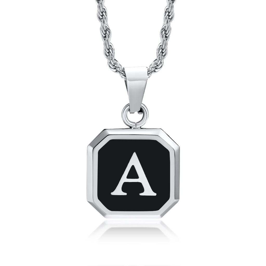 Name Initial Personalised Necklace A-Z Square Stainless Steel Pendant