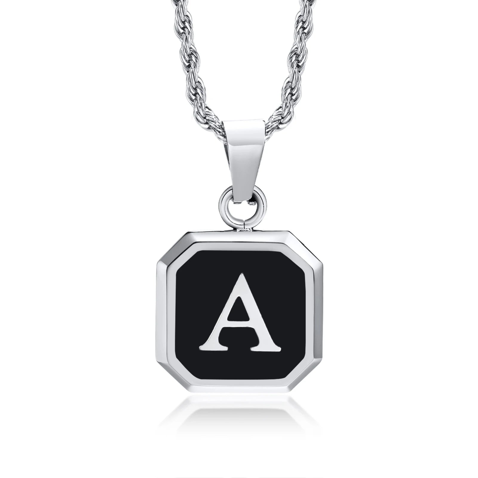 Name Initial Personalised Necklace A-Z Square Stainless Steel Pendant