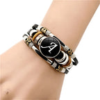 Name Initial Charm Braided Letter Leather Bracelet