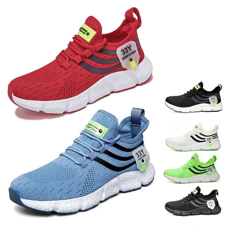 Air Mesh Sneakers Elastic Laces Slip On Sport Shoes