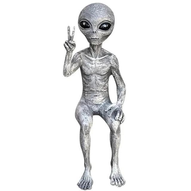 Aliens UFOs Statue Ornament Martians Greys Desk Bookshelf Garden Decor Figurine