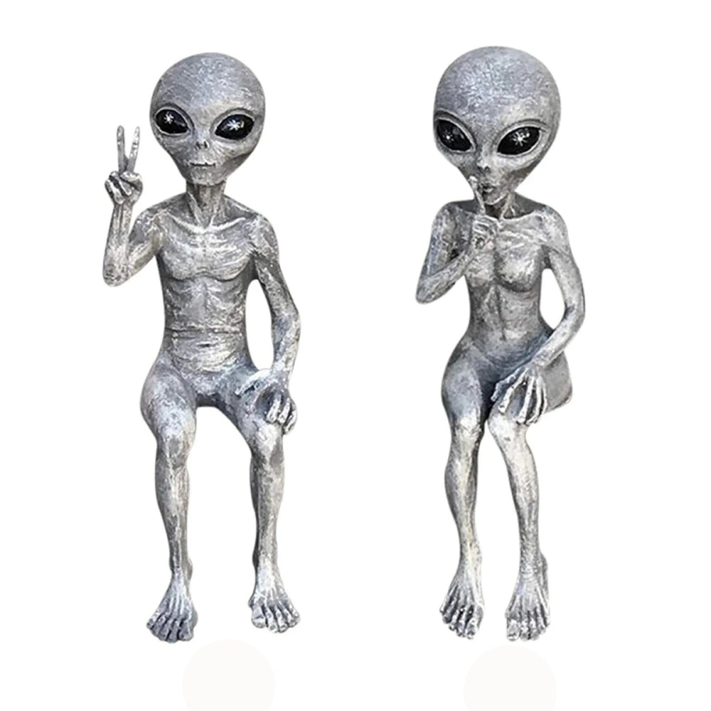 Aliens UFOs Statue Ornament Martians Greys Desk Bookshelf Garden Decor Figurine