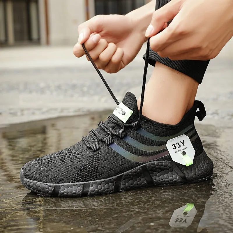 Pull On Air Mesh Sneakers Elastic Laces Slip On Sport Shoes