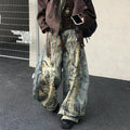 American Street Distressed Embroidered Ultra Baggy Denim Jeans Oversized Retro Wide Leg