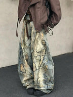 American Street Distressed Embroidered Ultra Baggy Denim Jeans Oversized Retro Wide Leg