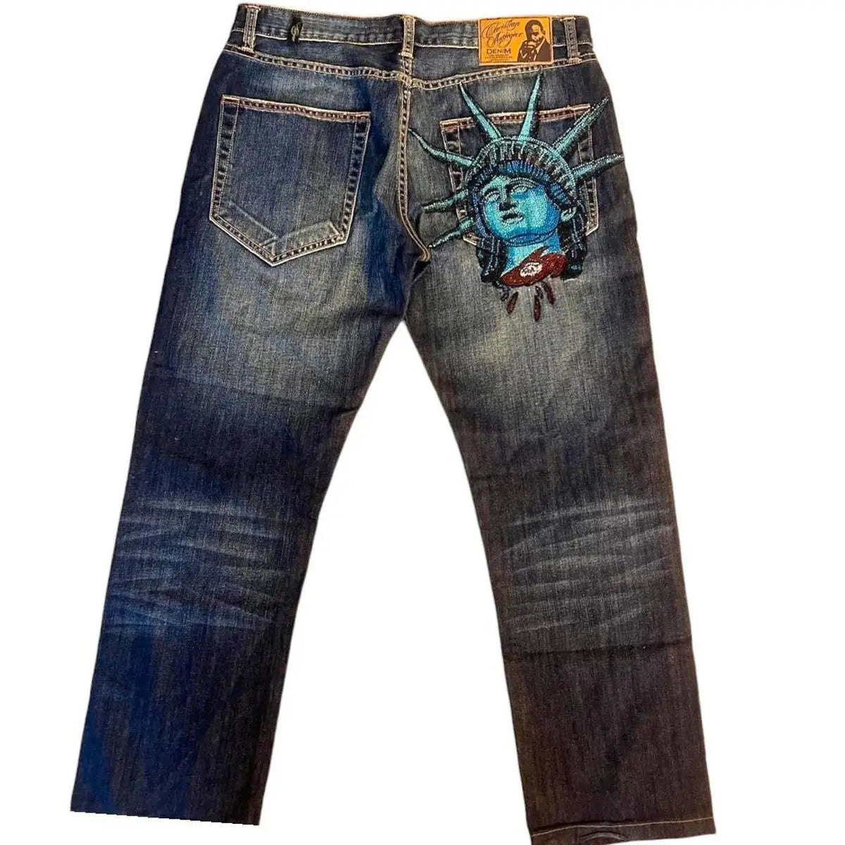 Vintage Statue of Liberty Embroidered Diamonds Jeans