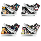 High-top sneakers with anime character design on a white background