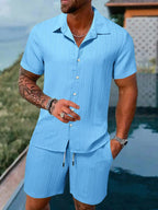Men Casual Short Sleeve Shirt & Shorts 2pcs Combo Set Summer