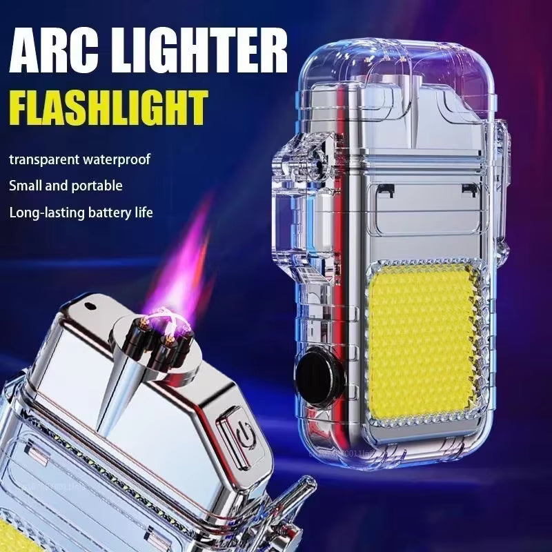 Arc Lighter With Torch Flashlight USB Rechargeable Outdoors Fire Starter Waterproof Windproof