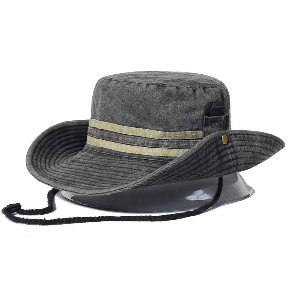 Fishing Hiking Sun Wide Brim Bucket Hat Cotton Outdoor Safari Style