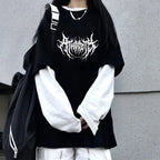Atrocity print Gothic Graphic Double Long Sleeved baggy Tshirt black white