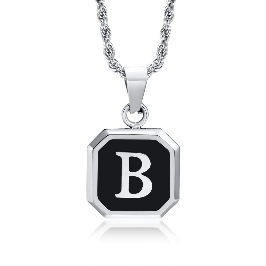 Name Initial Personalised Necklace A-Z Square Stainless Steel Pendant