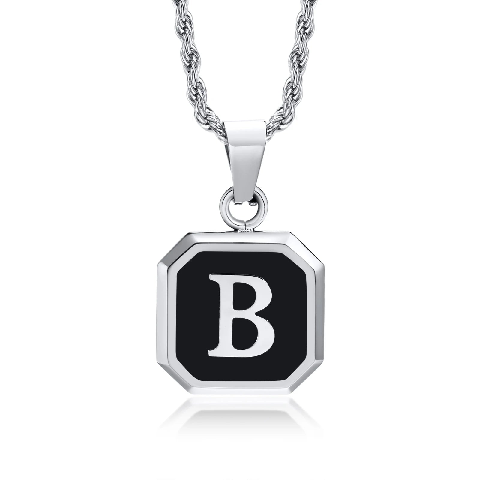Name Initial Personalised Necklace A-Z Square Stainless Steel Pendant