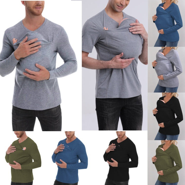 Baby Carrier T-shirt Kangaroo Dad Shirt Pure Cotton Thickened