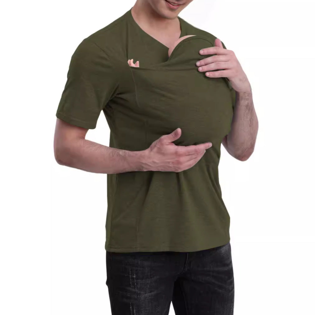 Baby Carrier T-shirt Kangaroo Dad Shirt Pure Cotton Thickened