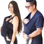 Two people using baby carriers on a white background