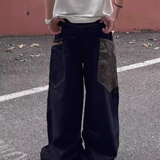 Baggy Denim Jeans Wide Leg Patchwork Casual Banana Pants Retro Streetwear-Keep Melbourne Marvellous Official Store