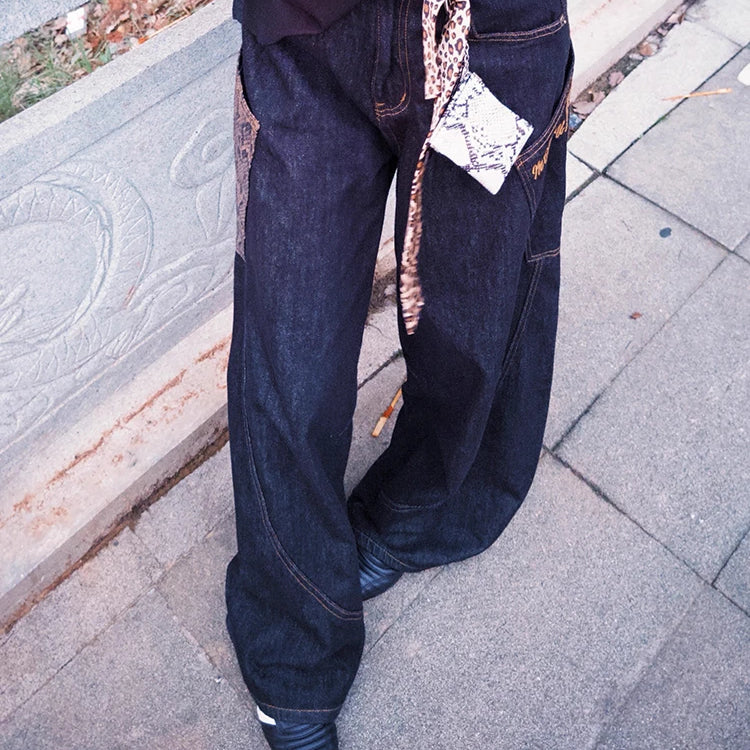 Baggy Denim Jeans Wide Leg Patchwork Casual Banana Pants Retro Streetwear-Keep Melbourne Marvellous Official Store