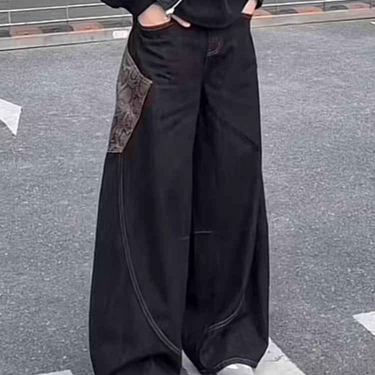 Baggy Denim Jeans Wide Leg Patchwork Casual Banana Pants Retro Streetwear-Keep Melbourne Marvellous Official Store