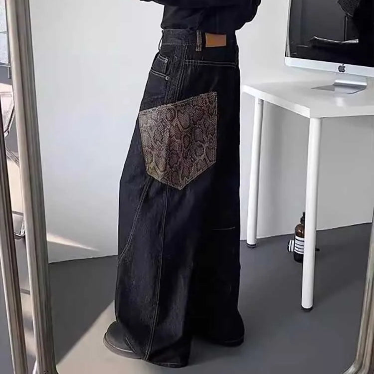 Baggy Denim Jeans Wide Leg Patchwork Casual Banana Pants Retro Streetwear-Keep Melbourne Marvellous Official Store