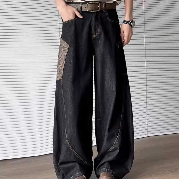 Baggy Denim Jeans Wide Leg Patchwork Casual Banana Pants Retro Streetwear-Keep Melbourne Marvellous Official Store