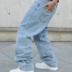 Baggy Washed Denim Rave Jeans Oversize Grunge Streetwear Y2K Loose Fit Pants