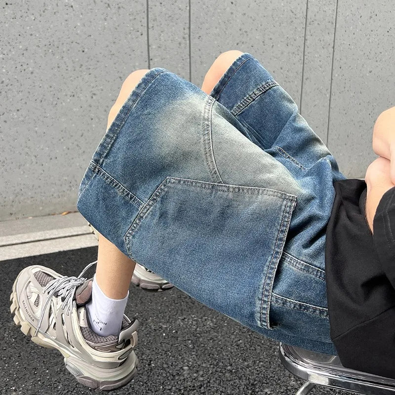 Baggy Denim Shorts Loose Wide Leg Jorts Vintage Wash Streetwear
