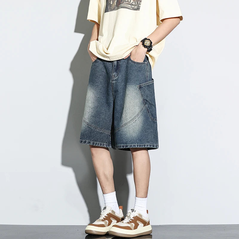 Baggy Denim Shorts Loose Wide Leg Jorts Vintage Wash Streetwear