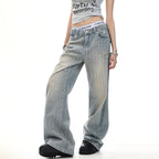 Striped Retro Denim Baggy Barrel Leg Jeans Micro Flared