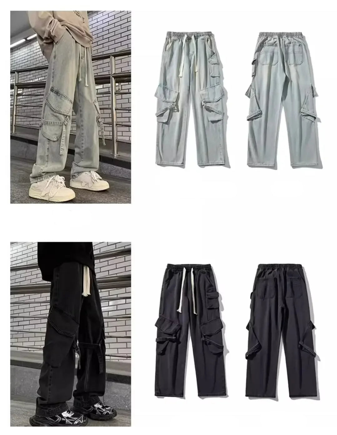 Baggy Oversized Cargo Loose Jeans Strappy American Streetwear Wide-Leg Style