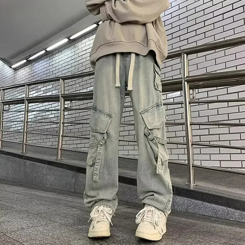 Baggy Oversized Cargo Loose Jeans Strappy American Streetwear Wide-Leg Style