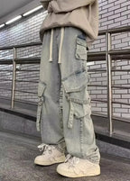 Baggy Oversized Cargo Loose Jeans Strappy American Streetwear Wide-Leg Style