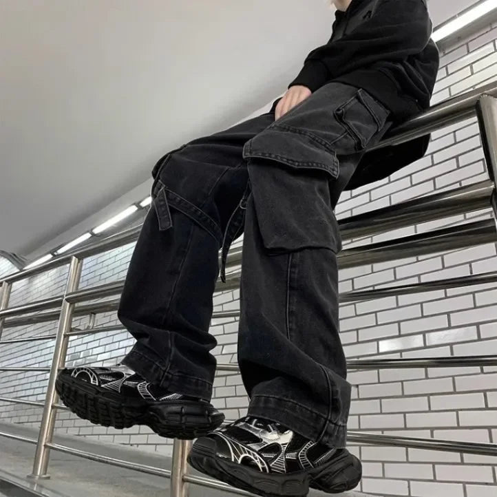 Baggy Oversized Cargo Loose Jeans Strappy American Streetwear Wide-Leg Style