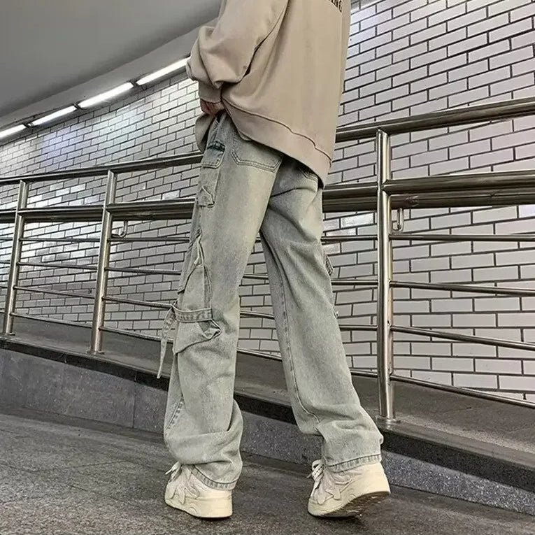 Baggy Oversized Cargo Loose Jeans Strappy American Streetwear Wide-Leg Style