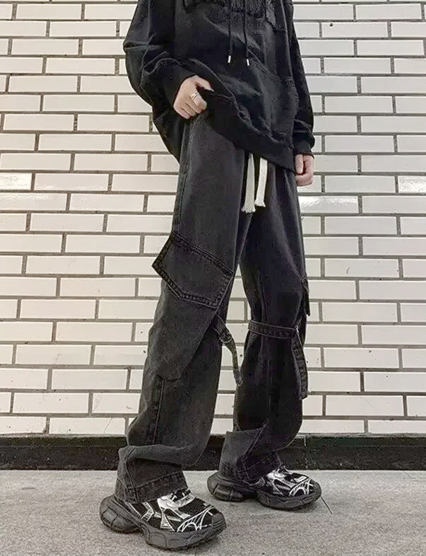 Baggy Oversized Cargo Loose Jeans Strappy American Streetwear Wide-Leg Style
