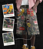 Baggy Streetwear Patchwork Denim Shorts Cartoon Graphics Jorts