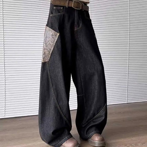 Art-House Cut Baggy Denim Rave Barrel Leg Jeans With Patchwork