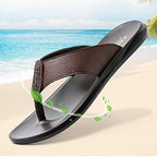Men's Thongs Flip Flops High Quality Genuine Leather Summer Beach Sandals