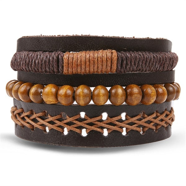 Stacked Bracelet Bangle Chunky Leather