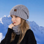Women's Beanie Scarf 2pcs Set Knitted Thick Fleece Warm Winter Hat