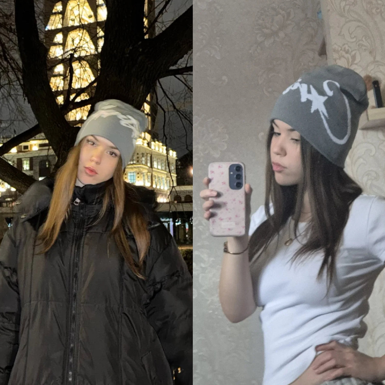 Two Stars Beanie Knit Hat Unisex