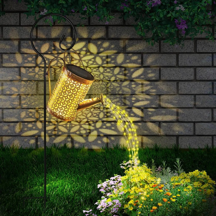 Magical Solar Watering Can with Cascading Falling Waterfall Lights Garden Decoration Hanging Fairy Lights