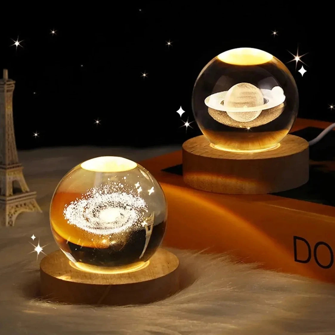 3D Crystal Ball Decoration Astronomy Solar System Planets Moon Globe 6cm Night Light