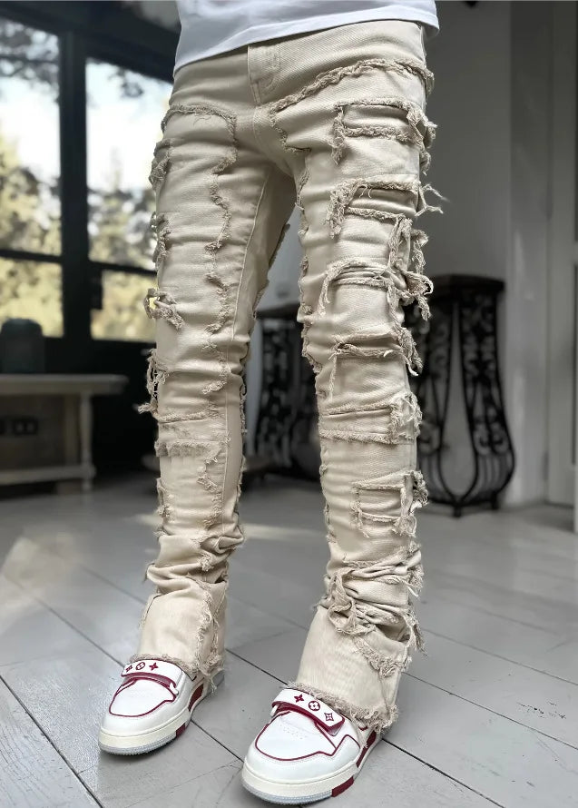 Distressed Denim Jeans Heavy Frayed Ripped Street Style
